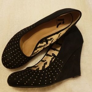 Report Signature Black  Studded Suede Wedges
